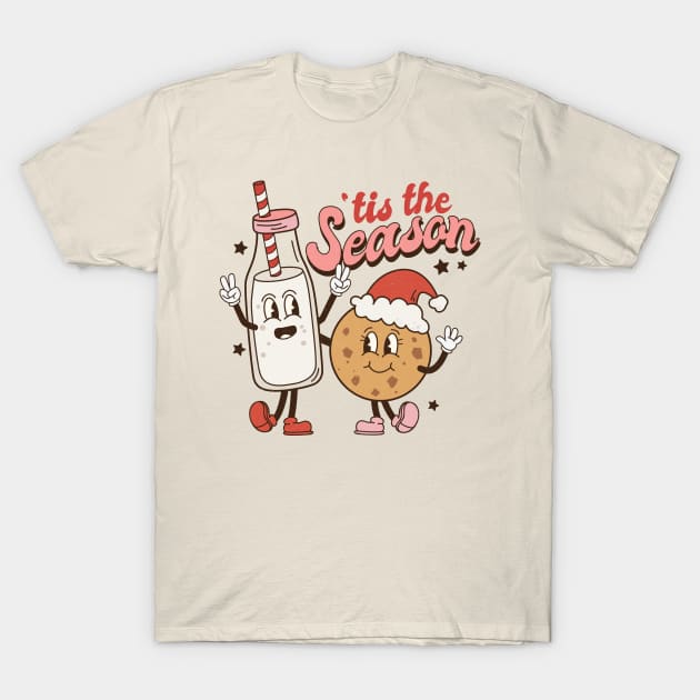 Retro Christmas Tis the Season Milk and Cookies T-Shirt by Nova Studio Designs